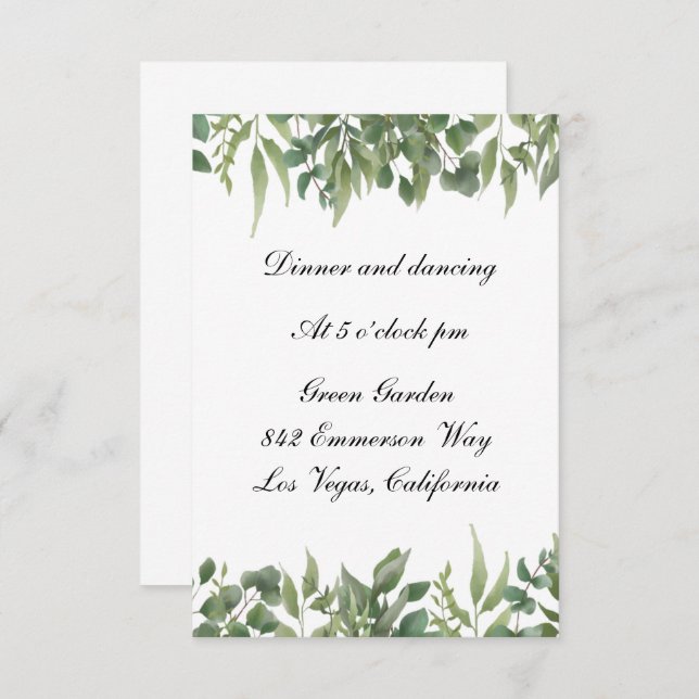 Green Leaves Greenery Foliage Wedding Reception  Enclosure Card (Front/Back)