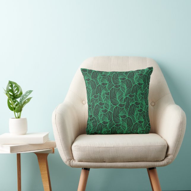 green leaves illustration pattern throw pillow (Chair)