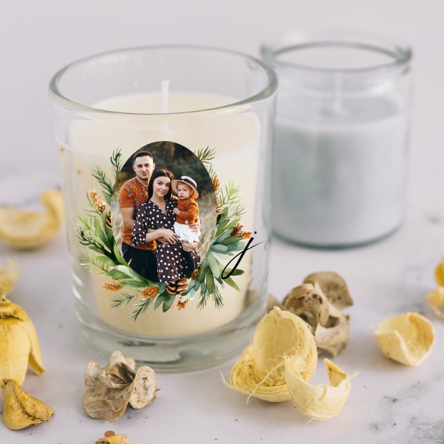 Green Leaves Joyful Christmas Wreath Photo  Scented Candle (Green Leaves Joyful Christmas Wreath Photo Scented Candle)