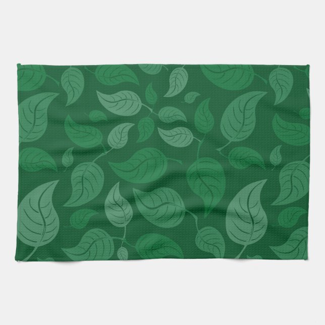 Green leaves kitchen towel (Horizontal)
