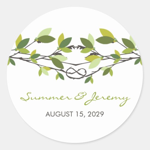 Green Leaves Knotted Love Trees Summer Wedding Classic Round Sticker