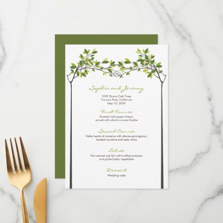 Green Leaves Knotted Love Trees Summer Wedding Menu
