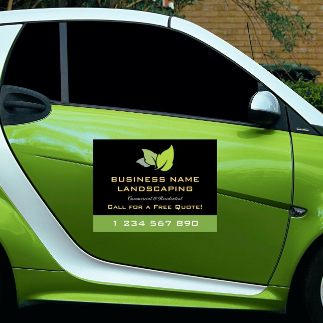 Green Leaves Landscaping Lawn Care Business Logo Car Magnet (Creator Uploaded)