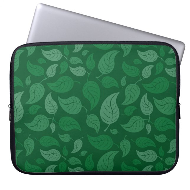 Green leaves laptop sleeve (Front)