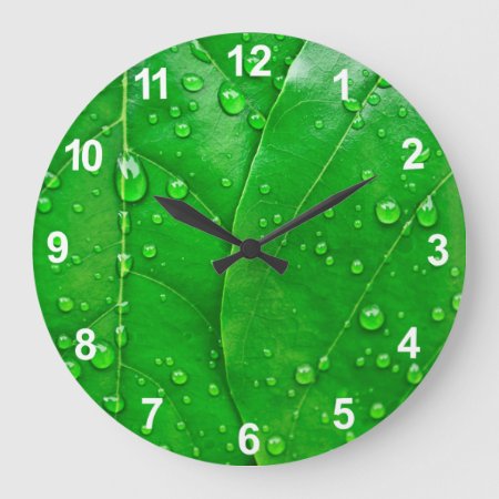 Green Leaves Large Clock