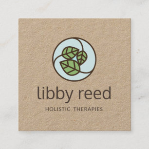 Green Leaves Leaf Logo Designer Kraft Square Business Card