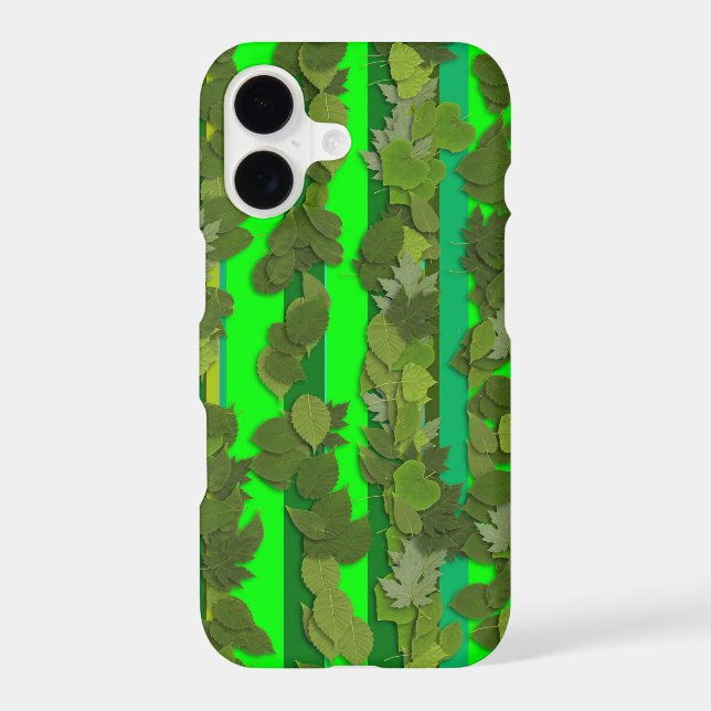 Green Leaves Leaf Striped Background Pattern Iphone Case (Back)