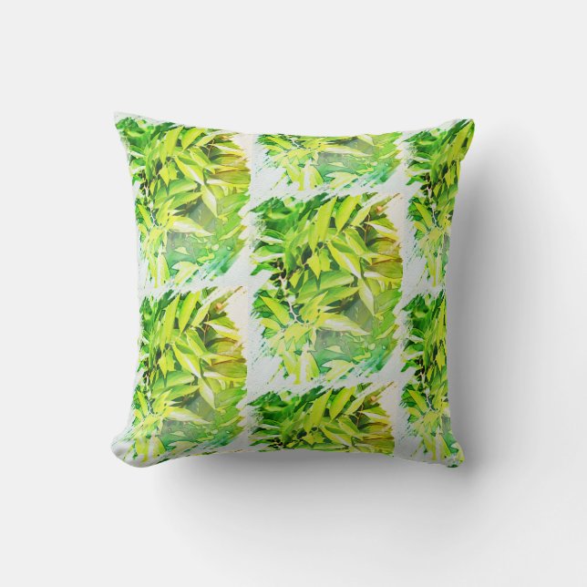 Green Leaves Lemon Orange Tree Pattern Cushion (Front)