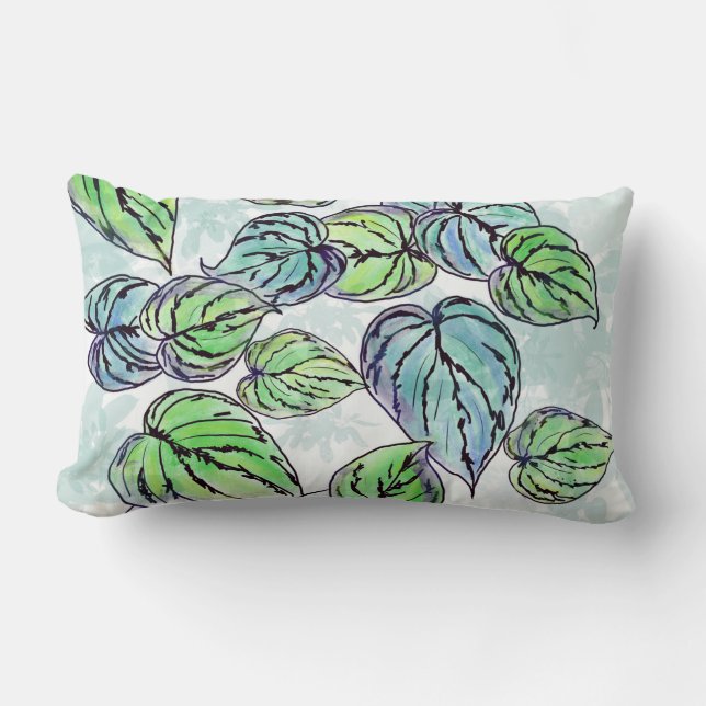 Green Leaves Lumbar Pillow (Front)