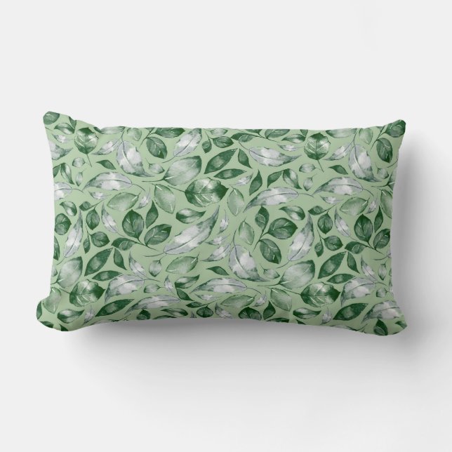 Green leaves lumbar pillow (Front)