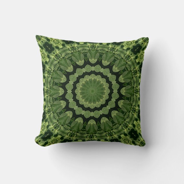 Green Leaves Mandala Throw Pillow (Front)