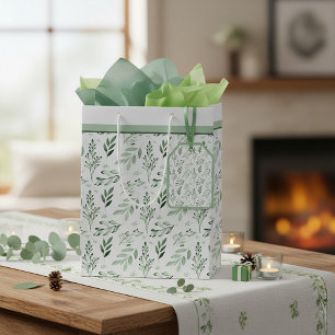 Green leaves  medium gift bag