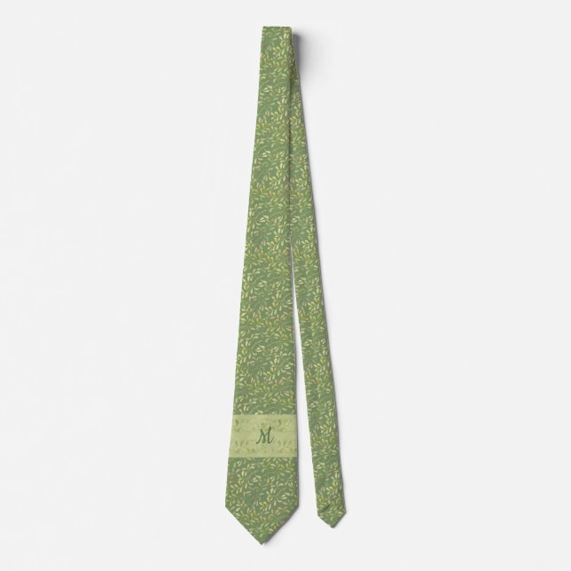 Green Leaves Monogram Tie Gift for Dad, Husband (Front)