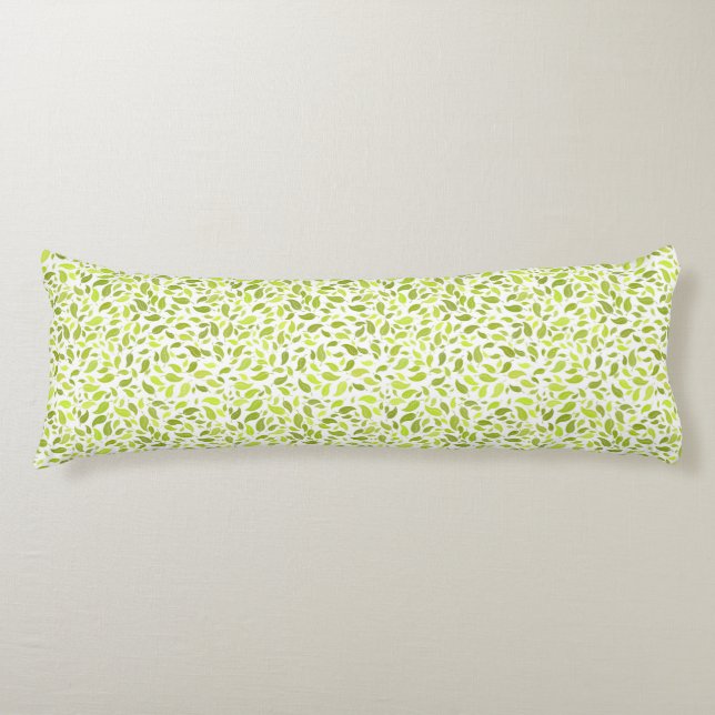 Green Leaves Nature Print, Plant Leaf Pattern Body Pillow (Front)