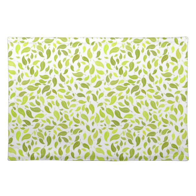 Green Leaves Nature Print, Plant Leaf Pattern Cloth Placemat (Front)