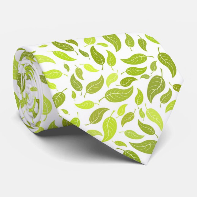 Green Leaves Nature Print, Plant Leaf Pattern Neck Tie (Rolled)