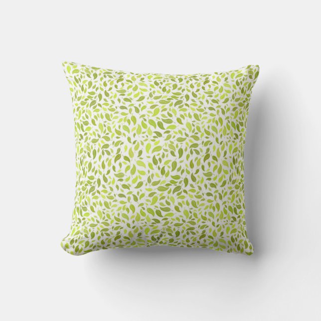 Green Leaves Nature Print, Plant Leaf Pattern Throw Pillow (Front)