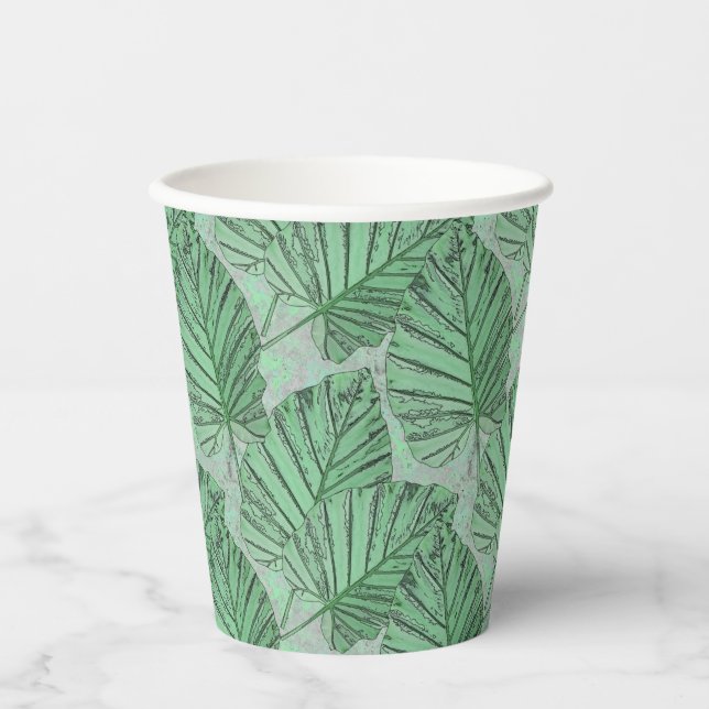 Green leaves on a gray stone. paper cups (Front)