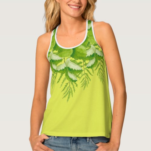 Green Leaves on a Womens Tank Top