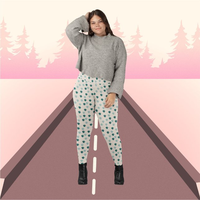 Green Leaves on beige background Pattern Leggings (Creator Uploaded)