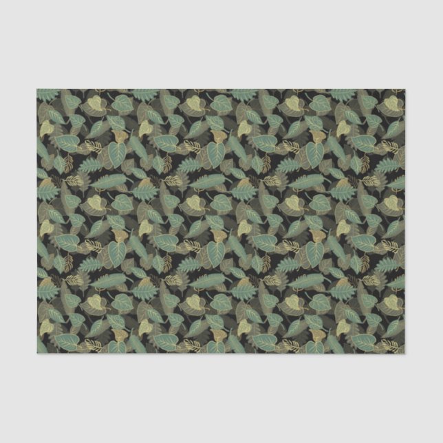 Green Leaves On Black Background Tissue Paper (Front)