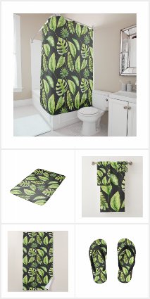GREEN LEAVES ON BLACK BATHROOM AND BEDROOM 