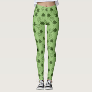 Green leaves on greenish background leggings