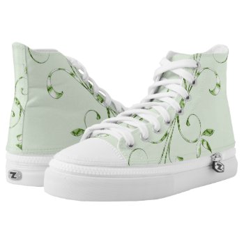 Green Leaves on Mint Green High-Top Sneakers