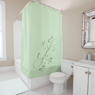 Green Leaves on Mint Green Shower Curtain