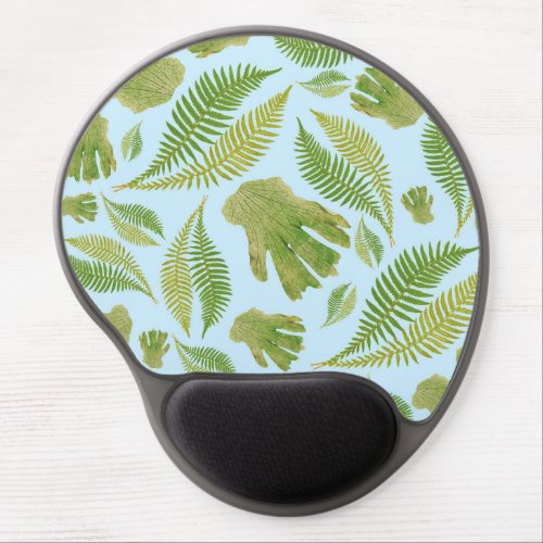 Green Leaves on Pastel Blue Color Leaf Pattern Gel Mouse Pad