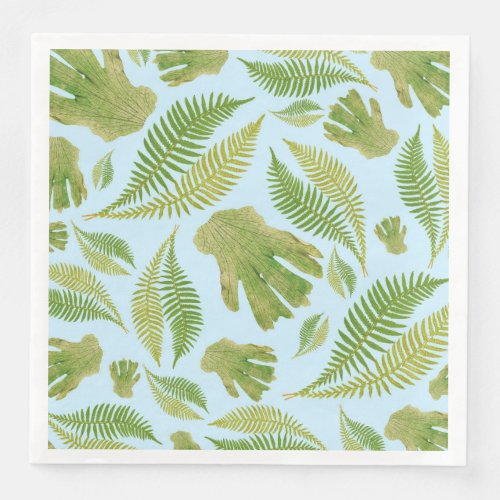 Green Leaves on Pastel Blue Color Leaf Pattern Paper Dinner Napkins