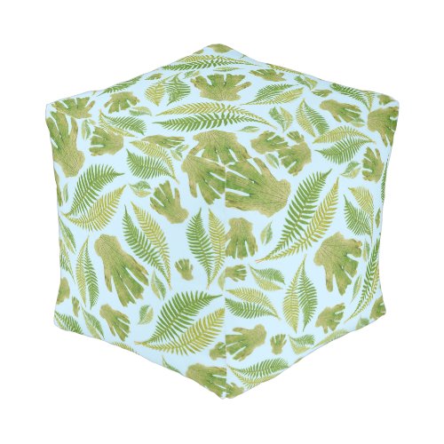 Green Leaves on Pastel Blue Color Leaf Pattern Pouf