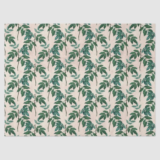 Green Leaves on Tan Decoupage Tissue Paper (Front)