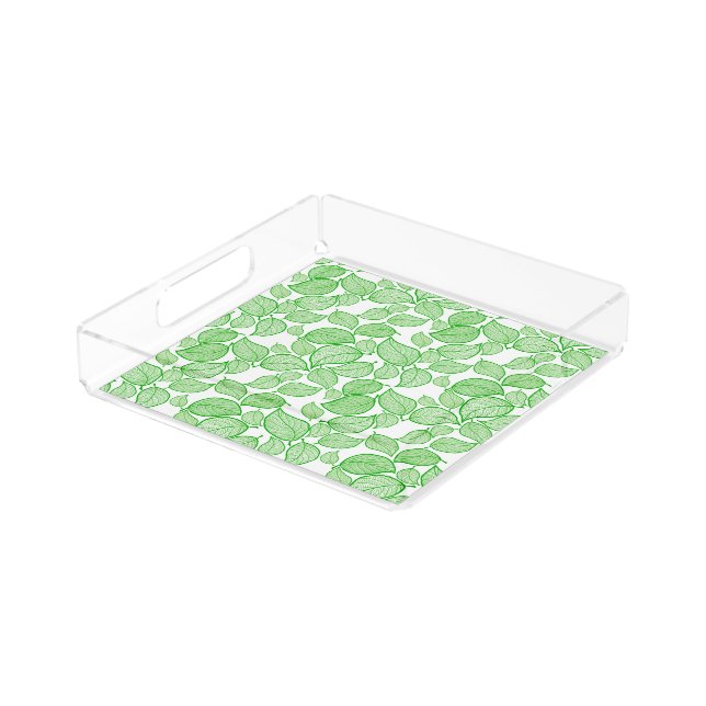 Green Leaves on White Acrylic Tray (Angled)