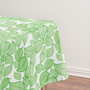 Green Leaves on White Tablecloth