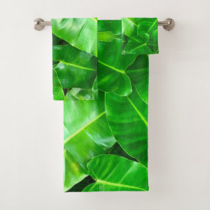 Green leaves Palm Leaf tropical foliage jungle Bath Towel Set
