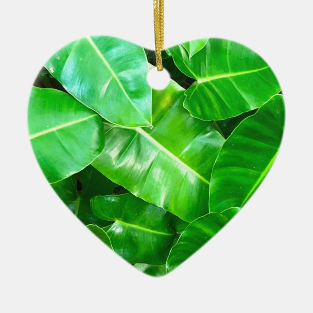 Green leaves Palm Leaf tropical foliage jungle  Ceramic Ornament (Front)