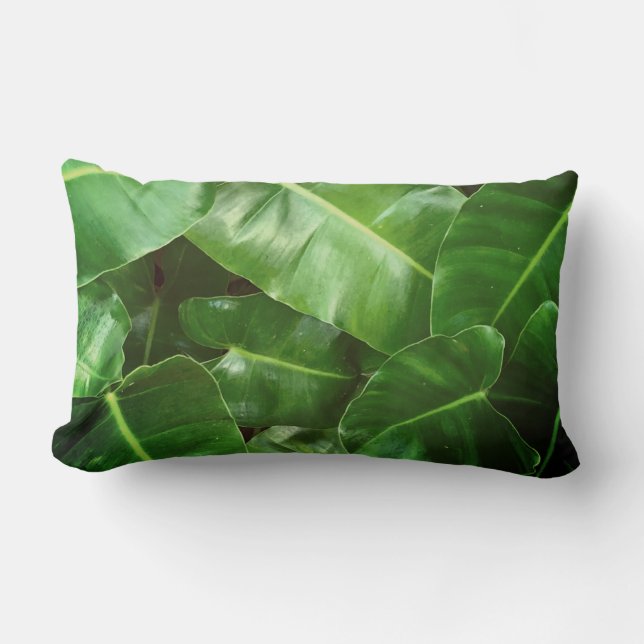 Green leaves Palm Leaf tropical foliage jungle  Lumbar Pillow (Front)