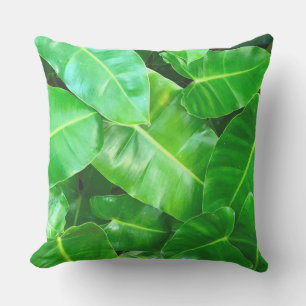 Green leaves Palm Leaf tropical foliage jungle Outdoor Pillow