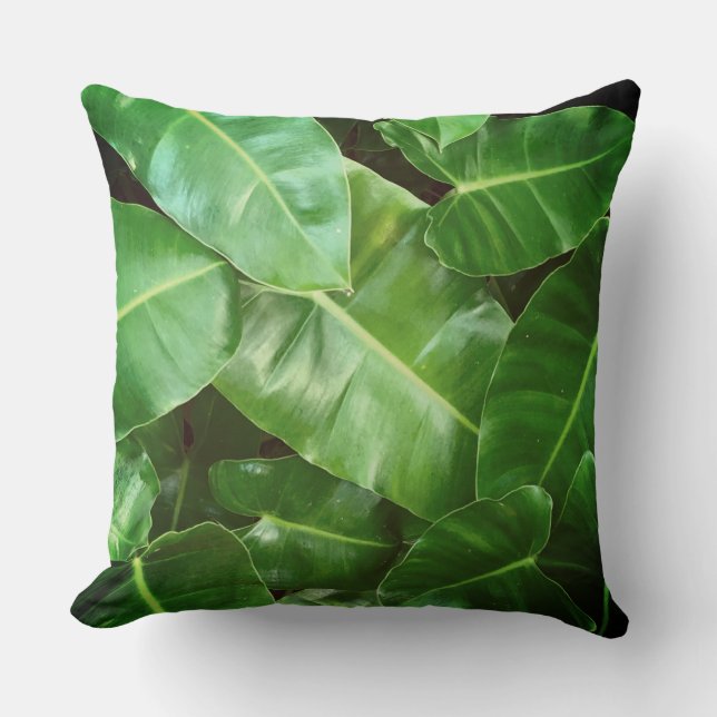 Green leaves Palm Leaf tropical foliage jungle  Throw Pillow (Front)