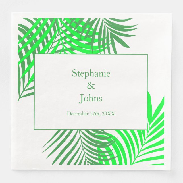 Green Leaves Palm Tree Art Elegant Wedding Paper Dinner Napkins (Front)