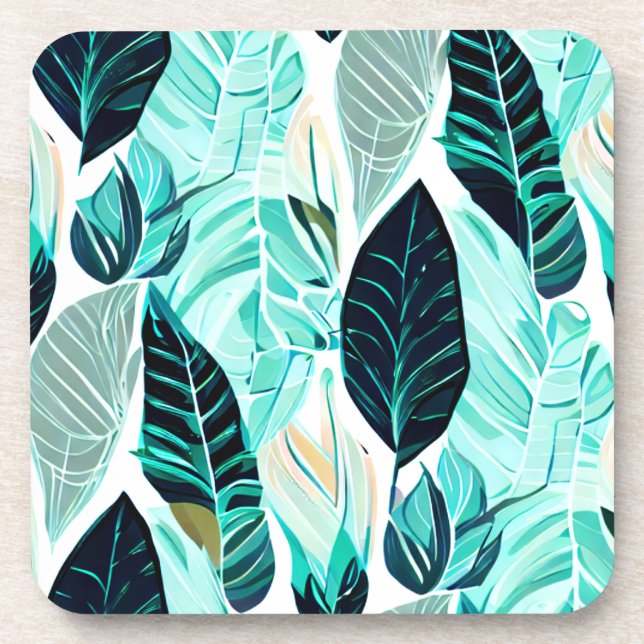  green leaves pattern beverage coaster (Front)