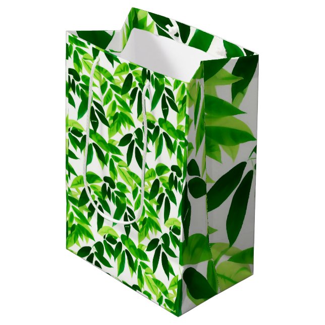 Green Leaves Pattern Medium Gift Bag (Front Angled)