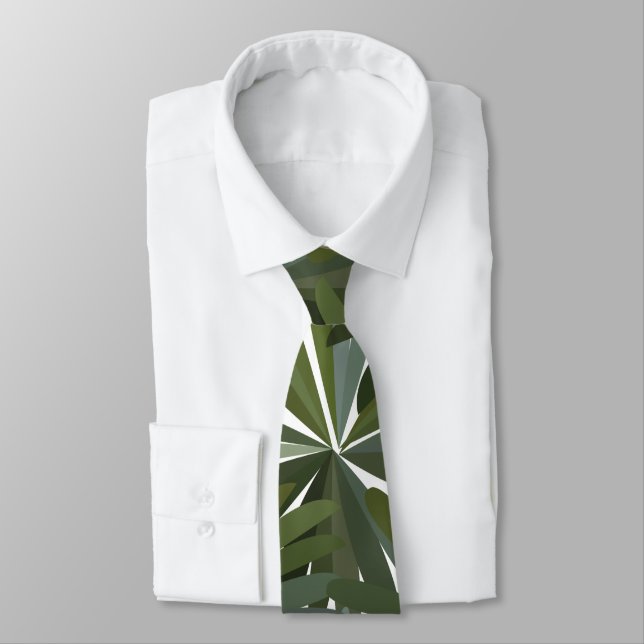 Green Leaves Pattern Neck Tie (Tied)
