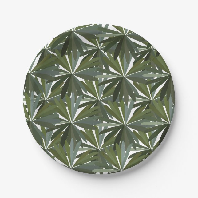 Green Leaves Pattern Paper Plates (Front)