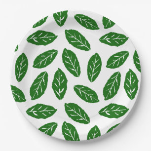 Green Leaves Pattern Paper Plates