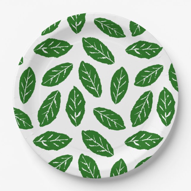 Green Leaves Pattern Paper Plates (Front)