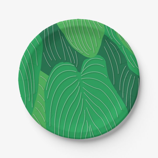 Green Leaves Pattern Party Paper Plates (Front)