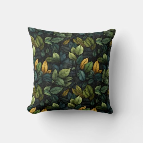 Green Leaves Pattern Throw Pillow