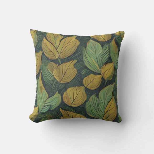 Green leaves pattern throw pillow (Front)